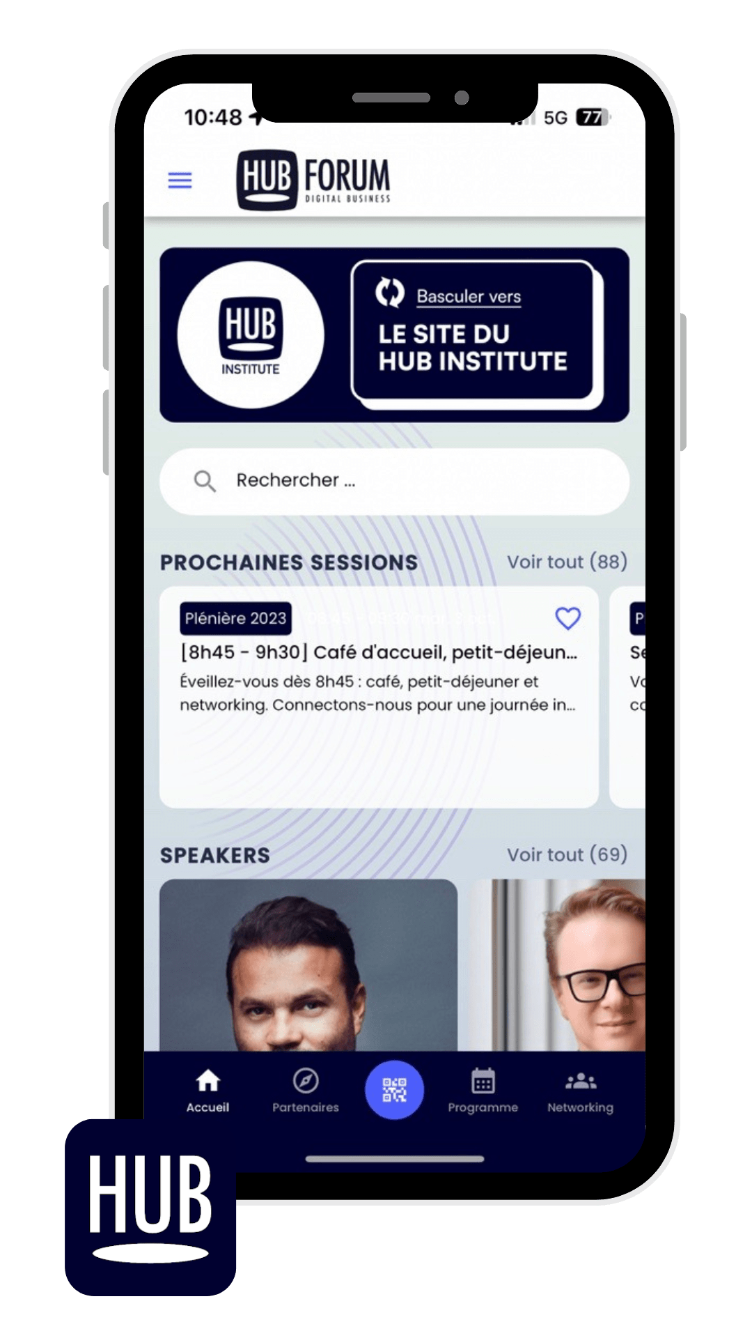 Application événementielle utilisée par le salon Hub forum, Hub Institute
