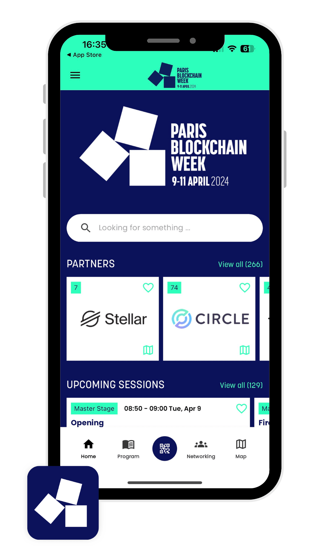 Application événementielle utilisée par le salon Paris Blockchain Week