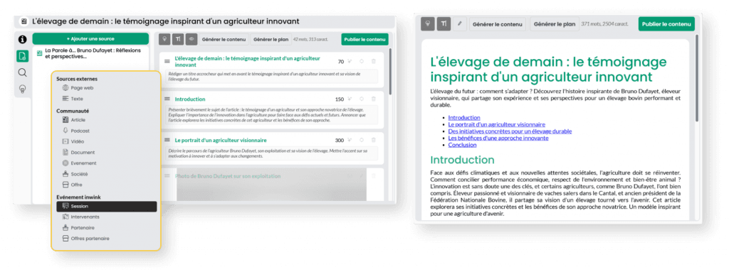 Contenus événementiels - articles
